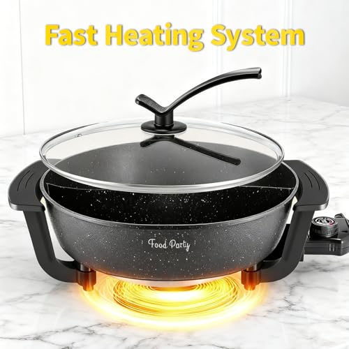 Food Party Hot Pot Hotpot Pot Electric with Divider Chinese Hot Pot Cooker 6-Quart Non-Stick Shabu Shabu Pot