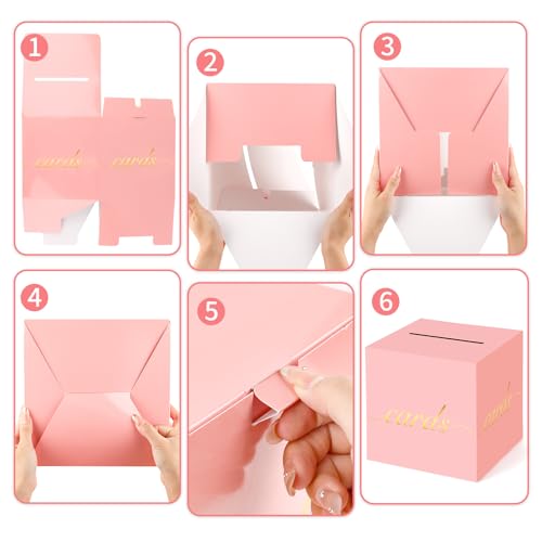 Image of Pink Card Box Gold Foil Wedding Favors Gift Card Boxes Post Box Receiving Money Box Holder for Wedding Reception, Baby Showers, Anniversary, Birthday Party, Retirement, Graduation Envelope Holder