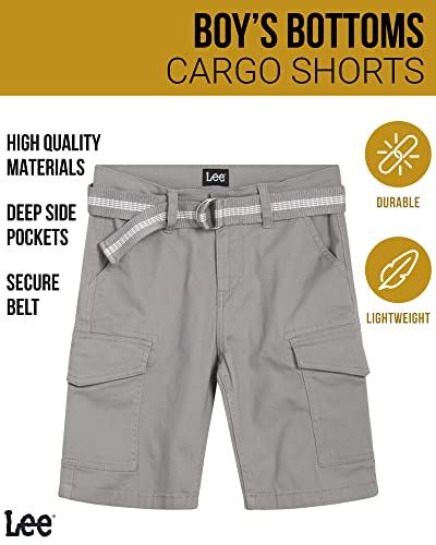 Lee Boys' Shorts - Kids' Cotton Stretch Cargo Shorts - Chino Khaki Shorts For Boys, Canvas Belt (4-18, Husky Available), Size 14, Shark Skin #TOP1