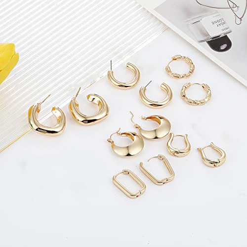 image for ALLHOLA 6 Pairs 14K Gold Plated Hoop Earrings for Women Lightweight Ch