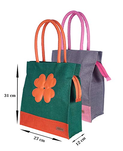 Image of Foonty Exclusive Sunflower Daily Use Jute Lunch Bag(Combo of 2,Multicolor,FFFWB6015D)