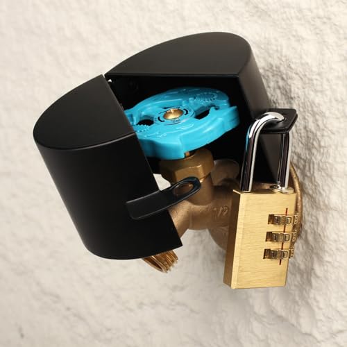 Faucet Locks Outdoor,Hose Spigot?Made of Metal Suitable for Garden Faucets,Hose BibWater Hose,Water Faucet Lock,Prevent Water Bandit(Black with Padlock)