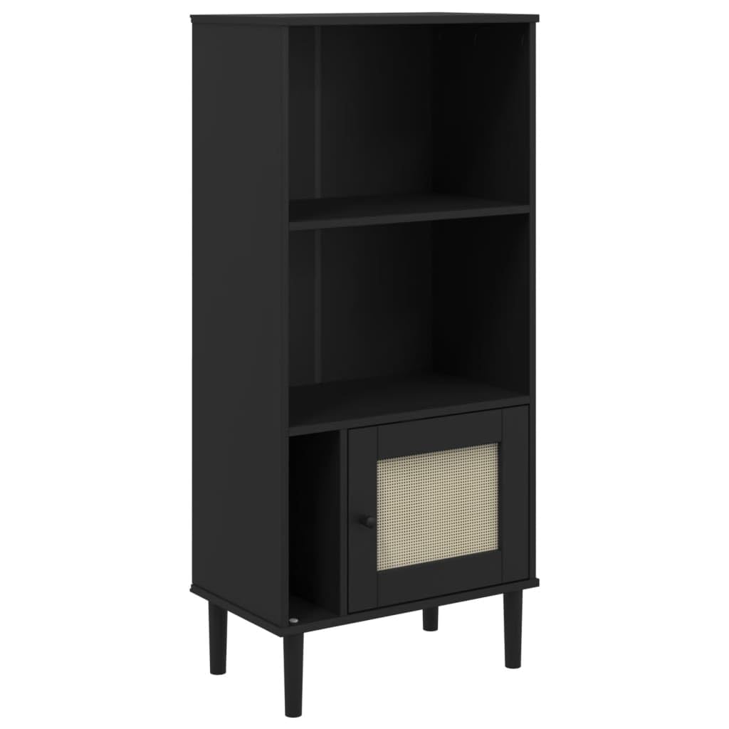 Librería Senja de ratán negro en madera maciza noble y barniz UV protector de 130 cm