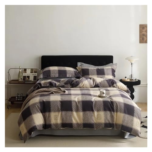 Juego de cuatro piezas de algodón y ropa de cama suave de rayas 4
