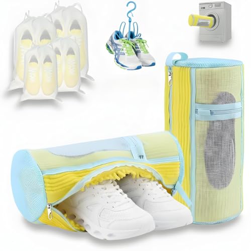 Shoe Washing Machine Bag - Durable Mesh Laundry Bag for Sneakers & Delicate Shoes, Includes Shoes Drying Rack Hanger and 4 Shoe Storage Dust Bags, Premium Shoe Washing Bag for Laundry