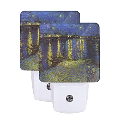 Image of Futterya Plug-in LED Night Light, Starry Night Over The Rhone Art Classic Art Set of 2 Dusk-to-Dawn Auto Sensor Decor Lamp 4116