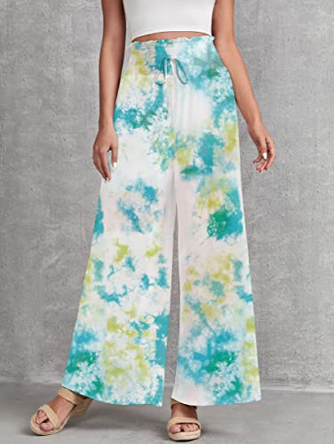 Image of Leriya Fashion Womens Mid Rise Tie-Dye Loose Fit Flared Wide Leg Palazzo Pants | Relaxed Pants | Bottom