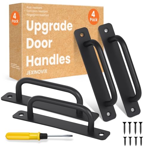 Barn Door Handles 5.9 Gate Handle Outdoor Fence Black Door Pulls Handle Aluminium Alloy Sliding Closet Door Handle For Bifold Door Kitchen Cabinet Bathroom Closet Garage Shed (4 Pack)
