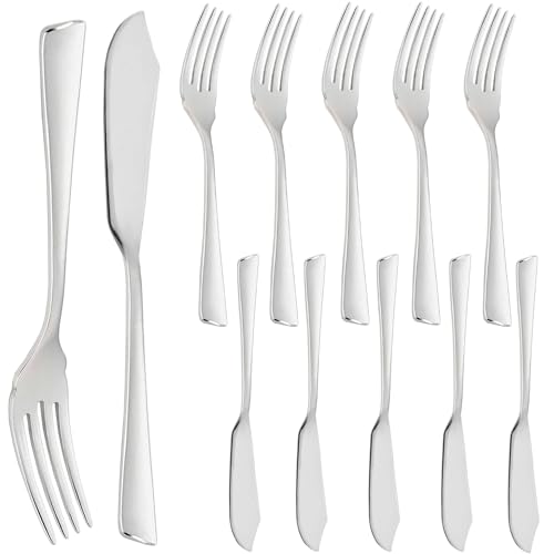 Cubiertos Pescado Acero Inoxidable Pulido Brillo 12 Uds Cuchillo Pescado Tenedor Pescado Pala Pescado