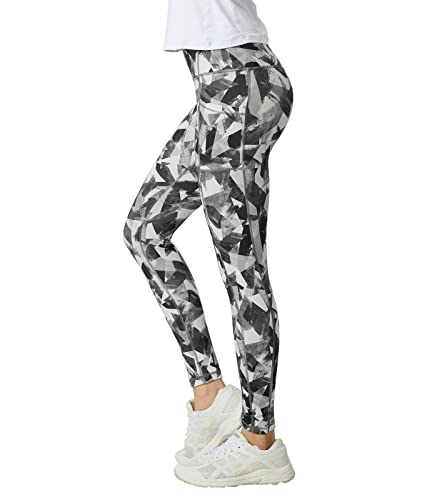 LAPASA Legging Long Femme Taille Haute Yoga Pantalon de Sport Gainant Collants Gym Fitness Course L01B1 Poches Latérales Motif Noir & Blanc L