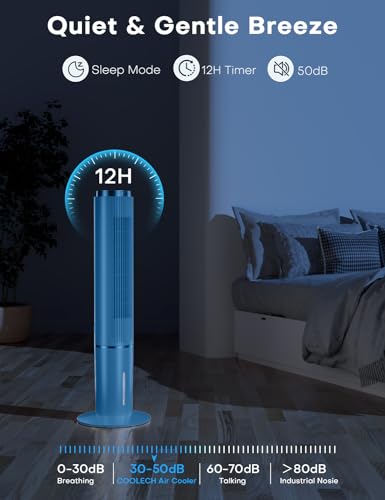 Image of HIFRESH Air Cooler for Home, Mute Operation, 107CM Tower Cooler w /Remote & LED Display, 4 Mode & 3 Speed, 12H Timer, 26 Feet Air Delivery, 4L Water Tank, 4 Ice Packs, 70 Swing Control - Blue