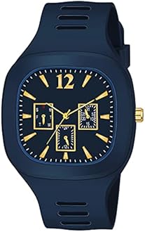The Shopoholic Square Dial Black Blue Grey White Analog Watches with Silicon Strap Stylish ADDI Designer Combo Watch for Mens & Boys