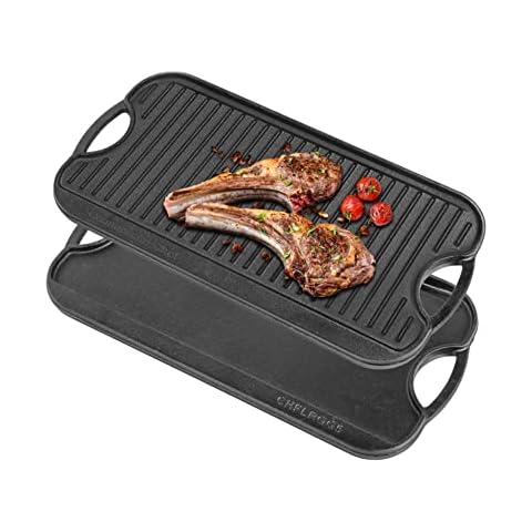 COMMERCIAL CHEF Cast Iron Griddle, Reversible Grill Griddle with Dual Handles for Stove, Oven and Outdoors Cover