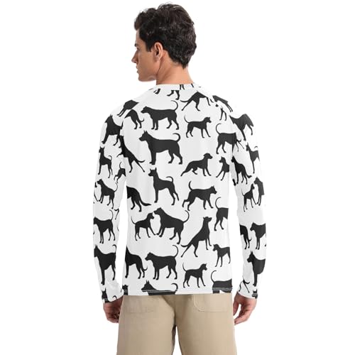 Mens UV Protection Shirts Rash Guard Long Sleeve UPF 50+ Black Dog Silhouette Quick Dry S2