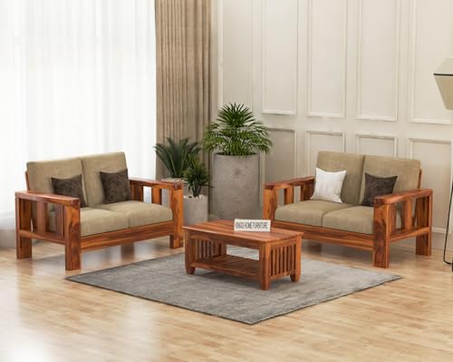 Image of Sheesham Wooden 4 Seater Sofa Set for Living Room | Solid Wood Sofa | Rosewood Sofa Set for Home & Office | Lounge (Honey, 4 Seater)
