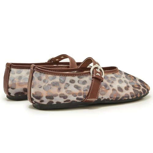 Mary Jane Ballet Flats for Women Slip On Round Toe Mesh Ballerina Shoes Buckle Strap Casual Dress Shoes4