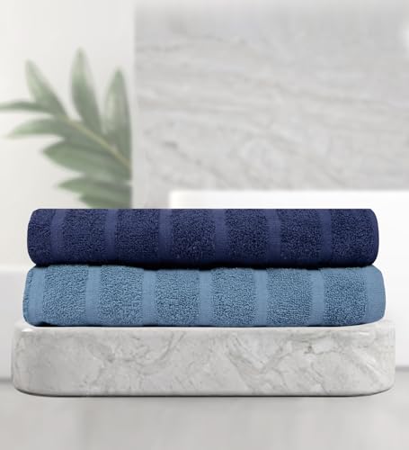 Image of Divine Casa 100% Cotton 250 GSM Quick Dry Bath Towel Highly Absorbent, Super Soft, Lightweight Towel (Size: 70 x 140 cm | Navy and Grey) Pack of 2