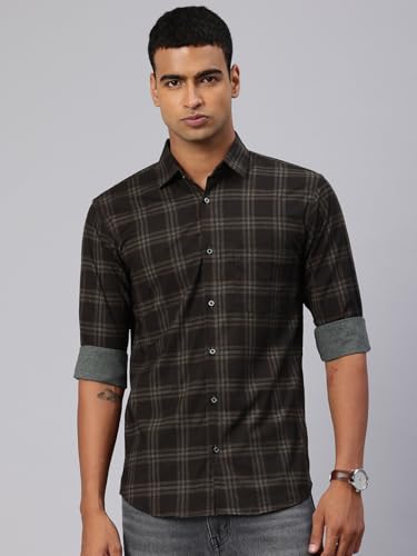 Image of Majestic Man Comfort Slim Fit Cotton Blend Checked Casual Shirt
