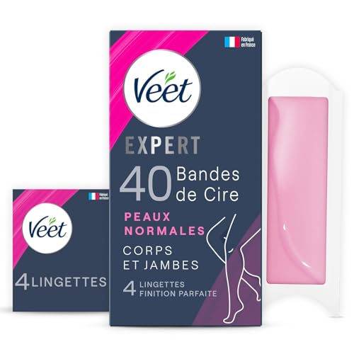 Veet Expert – 40 Kaltwachsstreifen für Körper & Beine – normale Haut – perfektes Finish – langanhaltende Haarentfernung