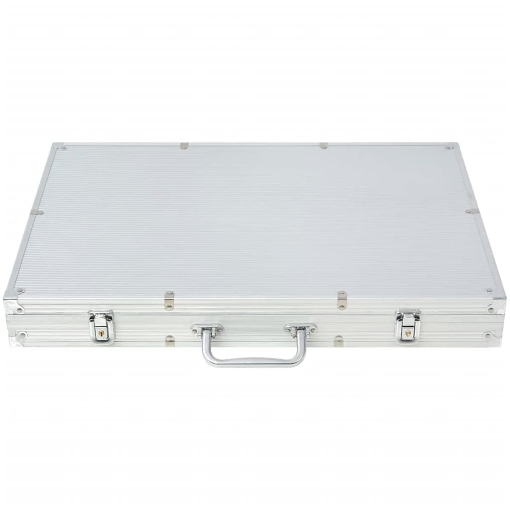 Poker Case, Jeu de Poker avec 1000 Chips Fiches, 3 Jeu de Cartes, 6 Dés, Dealer Button, Étui de Transport, Plastique et Aluminium, 53 x 37 x 6,7 cm