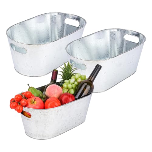 Pack 4 Gallon Beer Beverage Bucket, Metal Ice Bucket with Carry Handle, Large Galvanized Tub, Drink Holder for Party, Festive Party, Wedding, Birthday, Camping - Biugaaufai 3
