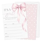 Gsauto Baby Shower Invitations for Girl, 25 Pink Bow Double-Sided Gender Reveal Invites with Envelopes, Bowknot Invitation Cards for Party Favor Decorations -A08