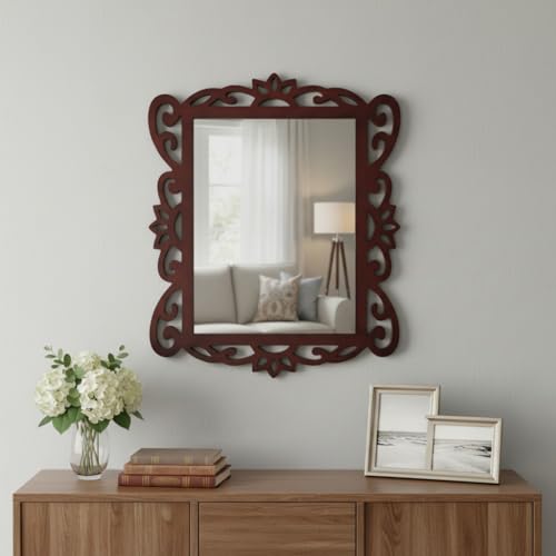 Best Decorative Wall Mirrors: Frameless vs Framed 40 THE URBAN STORE Wall Mirror Wall Decoration | Wooden Distressed W...