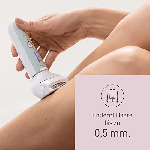 Panasonic ES-EY70 Nass/Trockenepilierer Damen, Dual Disc mit 60 Pinzetten, 90° schwenkbarer Kopf, 3 Geschwindigkeiten & LED-Licht, 30 Min. Betrieb, kabellos, Haarentferner, Fußpflegekopf. 3