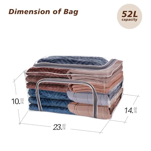 Image of JD FRESH Plastic 1 Pc 52L Transparent Storage Bags With Handles /Foldable Storage Box For Clothes /Under Bed Box With Zippers /Wardrobe Organizer For Storage /Organiser For Blanket /Bedsheet,58X35X25 Cm