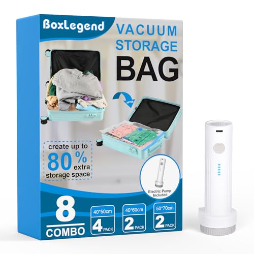 BoxLegend Vakuumbeutel für Kleidung Reise mit Vakuumpumpe Vakuumbeutel 8 Stück (4x 40x50cm 2x 40x60cm 2x 50x70cm) Vakuum Reisebeutel Organizer Set für Koffer Reise