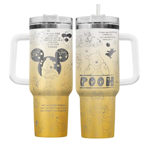 GEPOSTORE Christmas Gifts for Women Girls, Adorable Bear 40oz Tumbler with Lid, Cute Cartoon Character Tumbler, Birthday Gifts for Movie Lover