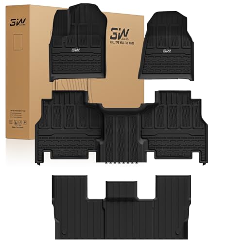 Image of 3W Floor Mats Fit for Jeep Grand Wagoneer /Grand Wagoneer L 2022-2025 2026 8 seat (Not Fit for 7 seat), All Weather TPE Floor Liner for 1-3 Rows Full Set Car Mats Black