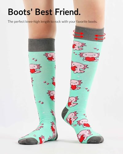 Image of Belloxis Knee High Socks for Women & Teen Girls, Cute Fun Pattern Long Socks for Daily Wear, Holiday Birthday Gift Ideas