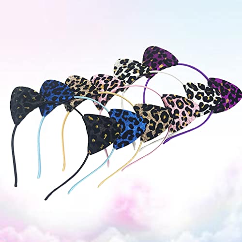 Lurrose Glitter Cat Ears Headband, 6pcs Leopard Print Cat Ears Hair Hoop, Shiny Hairbands, Cute Cosplay Hair Accessories for Daily Wearing and Party Decoration - Image 2