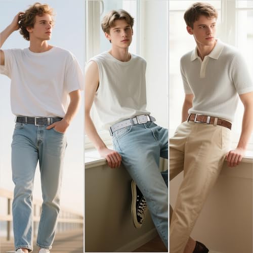 SANSTHS Soft Mens Belt PU Leather Work Belt with Buckle Classic Leather Jeans Belts for Men Work Business Casual3