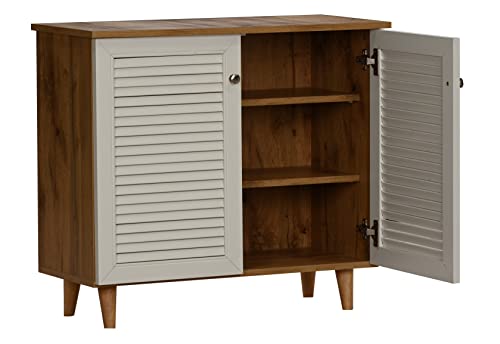 Image of DeckUp Plank Noordin 2-Door Engineered Wood Shoe Rack (Wotan Oak and White, Matte Finish)