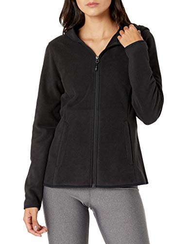 Amazon Essentials Women's Long-Sleeve Hooded Full-Zip Polar Fleece Jacket, Black, Medium