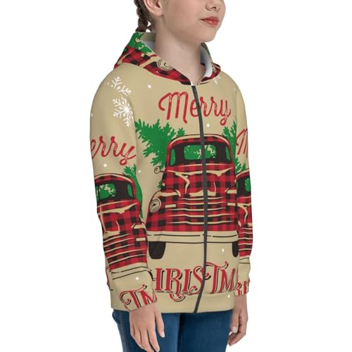 Christmas Vintage Red Truck Kids Pullover Hoodies Boys Zip Up Sweatshirts Girls Athletic Clothes with Pocket4