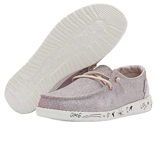 Image of HEYDUDE Girl's Wendy Youth Disco Pink Size 10 | Girl's Shoes | Girl's Lace Up Loafers | Comfortable & Light-Weight