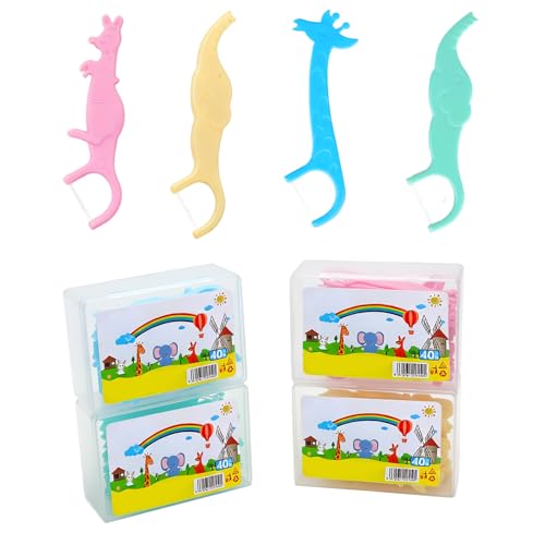 VOSSOT Filo interdentale per bambini Floss Sticks Flossers filo interdentale per bambini, filo interdentale Flossers, bastoncini per filo interdentale, design animali, impugnatura adatta ai bambini, 4