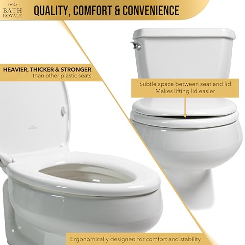 Bath Royale Soft Close Toilet Seat Round with Lid BR500-00 White, Comfortable, Durable, Sturdy, Stain-Resistant and Easy to Clean, Fits All Toilet Brands, Executive Series