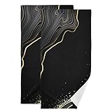 Bath Towels Set of 2 Hand Towels for Bathroom Cotton Abstract Black Marble Gold Line Decorative 28x1