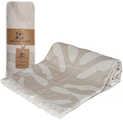 MOLANIA HOME Turkish Beach Towel Oversized 37x72, Quick Dry Soft Beach Blanket Large, 100% Organic Turkish Cotton Sand Free, Turkish Bath Towels for Beach, SPA, Pool, Bathroom and Picnic - Light Brown