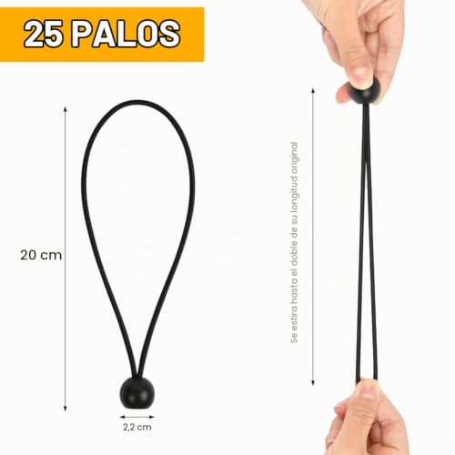 Miniatura 2 de Adiwo Tensores Elásticos, 25pcs Tensores Elasticos Con Bola, 20cm Tensores Elásticos Para Lonas, Cuerda De Fijación Bungee Cords Para Cortinas, Pabellones,Tiendas De Campaña, Banner, Trampolín-Negro