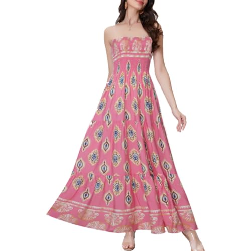 Image of Women's Summer Strapless Tube Top Maxi Dresses Off Shoulder Boho Beach Long Dress