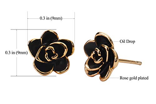 18K Gold Plated Stud Earrings,Black Rose Flower Studs For Women Hypoallergenic2