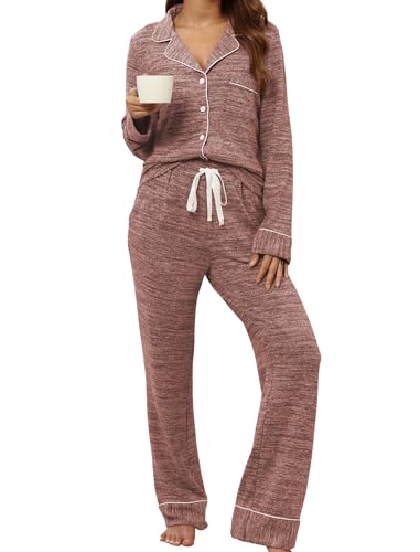 Image of Pjmlifecoco Pajamas Set Long Sleeve Womens Button Down Sleepwear Two Piece Nightwear Soft Pj Lounge Sets S-XXL