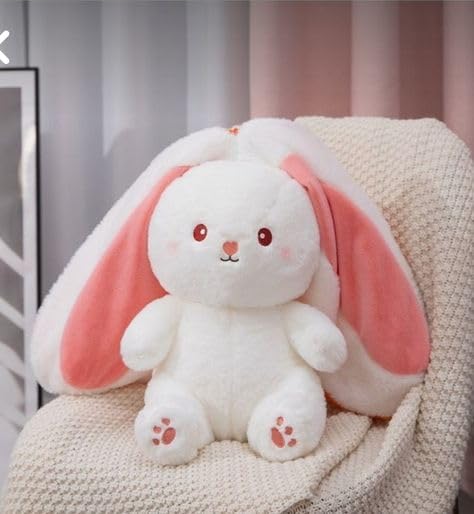 Image of Rabbit with Chain Reversible Bunny Rabbit Soft Stuffed Toys for Girls Boys Baby Kids Gift Item for Kids Strawberry Rabbit Pink Colour Teddy Bear Animal Toy 32 CM