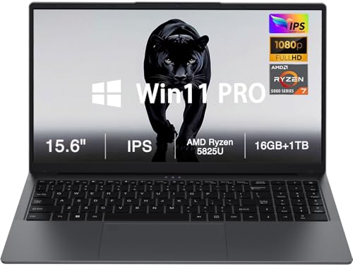 Kayoote 15.6 Pulgadas Ryzen 7 5825U Ordenador Portátil, 16GB RAM DDR4 1TB SSD 1920×1080 FHD Laptop con USB 3.0 reconocimiento de Huellas Dactilares Teclado retroiluminado