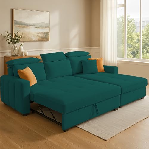 Image of Casaliving Gagnon RHS 4 Seater L Shape Corner Sofa Cum Bed for Living Room (Pine Fabric) Premium Fabric Sofa